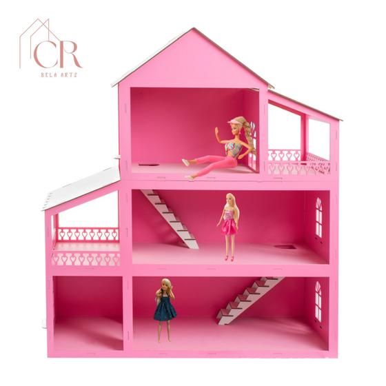 Imagem de Casa Casinha Infantil Rosa Pink Meninas Bonecas Madeira Com Móveis