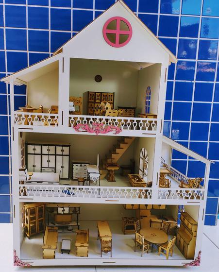 Imagem de Casa de boneca de mdf 1 metro todas mobiliada