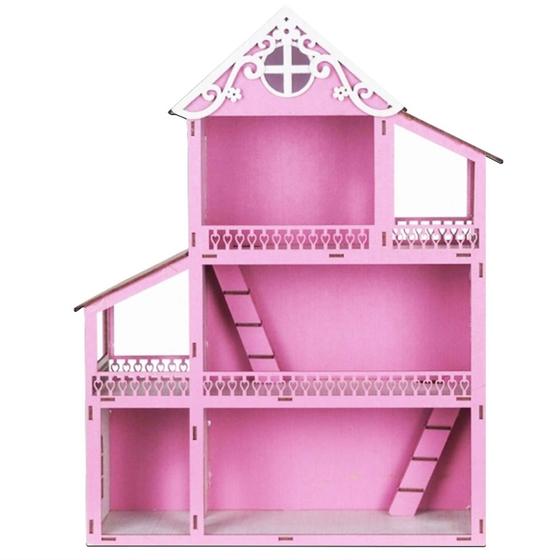 Imagem de Casa De Boneca Pintada Branca e Rosa Madeira 60cm