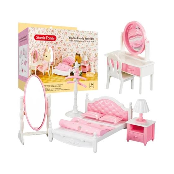 Imagem de Casa de Bonecas em Miniatura - Família de Renas na Floresta - Acessórios de Cozinha e Móveis para Brincar