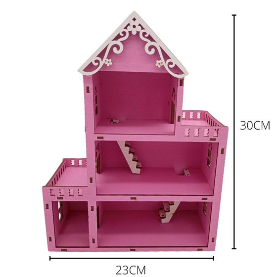 Imagem de Casa Para Boneca Enfeite Presente Dia Das Crianças Pintado Gel Rosa - MDF Madeira