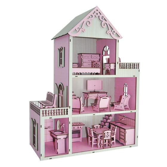 Casa Para Boneca Polly Pintada Rosa Bebê e Branco Com 21 Móveis Rosa Mdf Madeira Menor preço em Casa Para Boneca Polly Pintada Rosa Bebê e Branco Com 21 Móveis Rosa Mdf Madeira