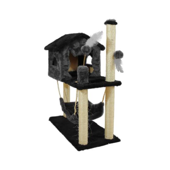 Casa Para Gatos Com Dois Andares Rede Brinquedos Bolinha Poste Sisal - Miupet
