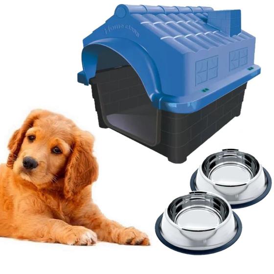 Imagem de Casa Pet Proteção UV N3 Azul + Dois Bebedouro Chalesco 150ml