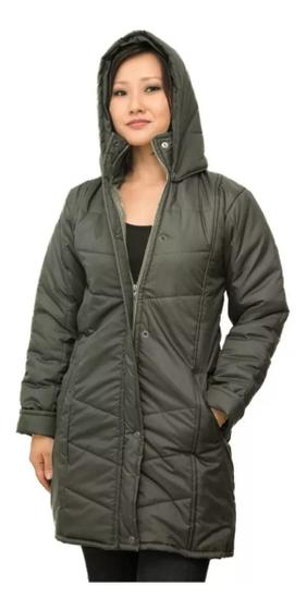 Casaco Acolchoado Impermeável Plus Size com Capuz removível