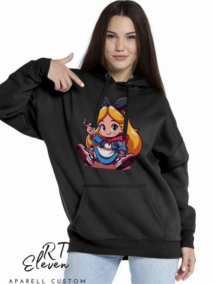 Imagem de Casaco Blusa Moletom Masculino e Feminino Canguru Estampa Alice Com Bolso e Capuz Inverno Frio Rt04