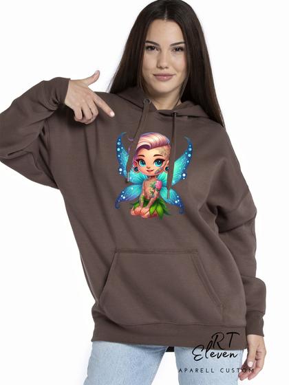 Imagem de Casaco Blusa Moletom Masculino e Feminino Canguru Estampa Fada Com Bolso e Capuz Inverno Frio Ref 02