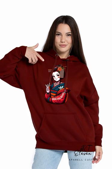 Imagem de Casaco Blusa Moletom Masculino e Feminino Canguru Estampa Gueixa Com Bolso e Capuz Inverno Frio 08
