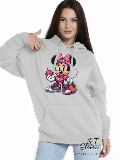 Imagem de Casaco Blusa Moletom Masculino e Feminino Canguru Estampa Minnie Com Bolso e Capuz Inverno Frio 04