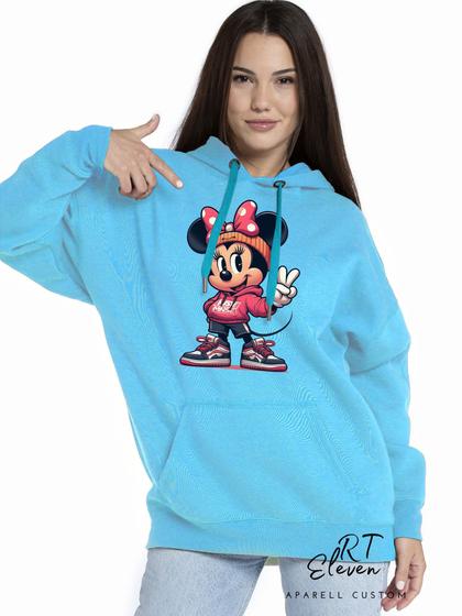 Imagem de Casaco Blusa Moletom Masculino e Feminino Canguru Estampa Minnie Com Bolso e Capuz Inverno Frio 06