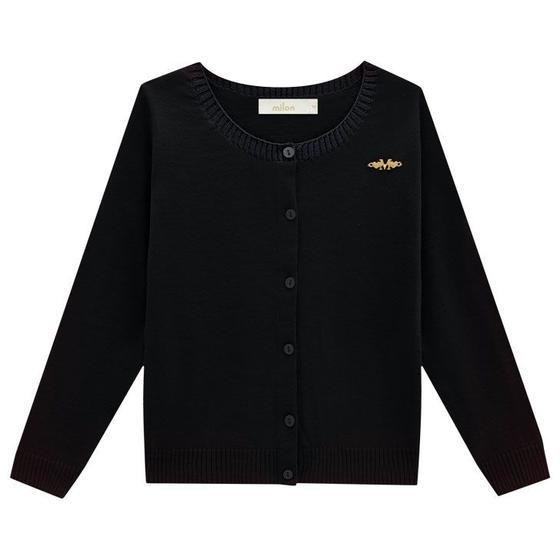 Imagem de Casaco Cardigan Casaqueto Infantil Menina Tricô Preto Milon