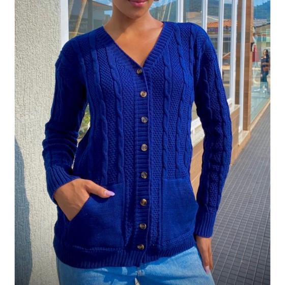 Imagem de Casaco Cardigan Feminino De Trico Aberto Com Botões Nova Moda 2025 Elegante De Luxo