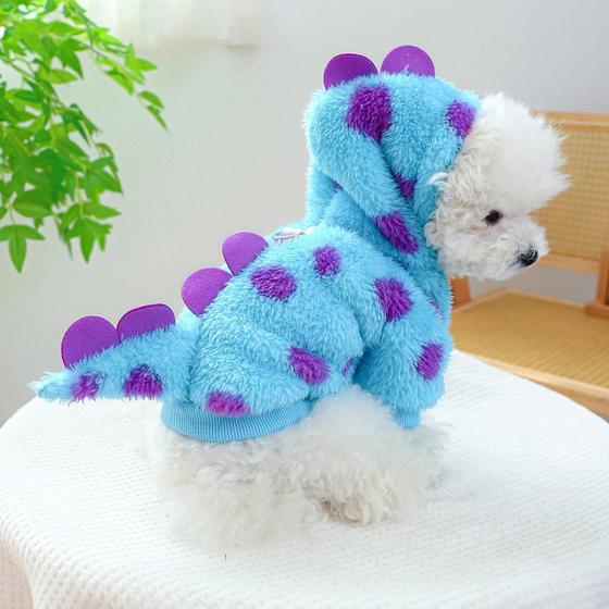 Imagem de Casaco de Dinossauro Azul para Cães Pequenos e Médios - Com Capuz, Cordão e Fivela