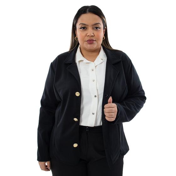 Imagem de Casaco Feminino Alfaiataria Plus Size Terninho Blaser Social Inverno Térmico Malha Neoprene Trabalho E Festas 