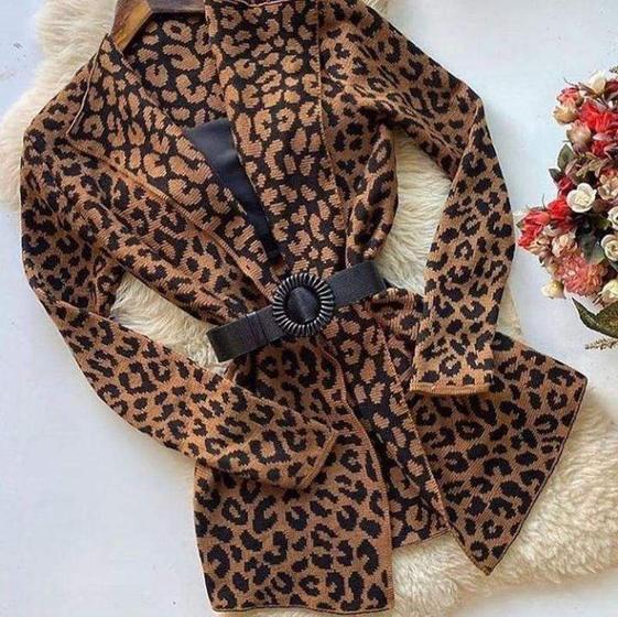 Imagem de  Casaco Feminino Blusa Kimono Cardigan Animal Print Luxo Top