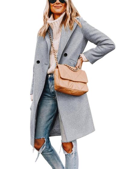 Imagem de Casaco feminino Hooever, lã de inverno, casual, entalhe, lapela, casaco, cinza