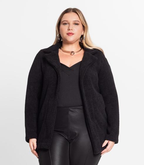 Imagem de Casaco Feminino Plus Size Em Tweed Secret Glam Preto