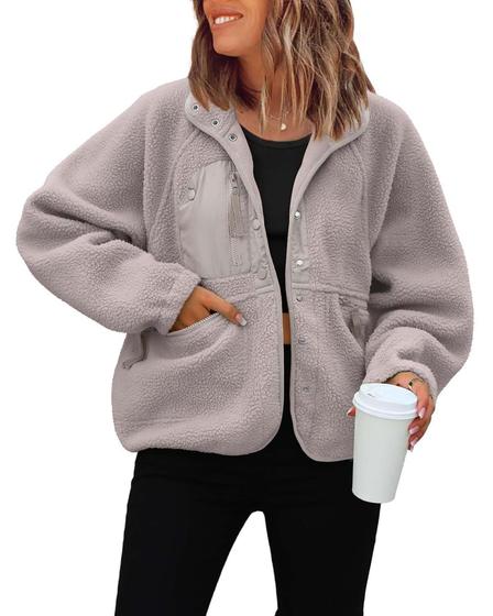 Imagem de Casaco feminino ReachMe Sherpa Fuzzy Fleece, casaco de inverno, cinza