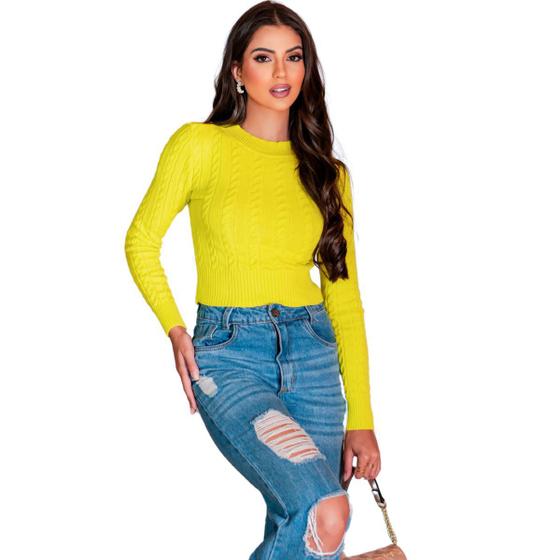 Imagem de Casaco Feminino Trico Quente Sueter Grosso Blusa Trança Luxo Modal Mulher Moda Frio Maravilhoso Colorido Meia Estação