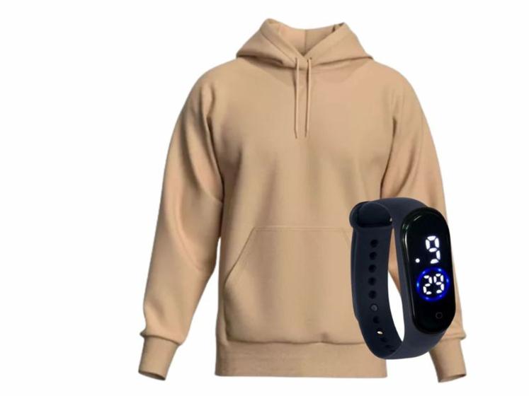 Imagem de Casaco Moletom Masculino e Feminino  Blusa de frio Com Capuz Canguru com relógio digital- K102