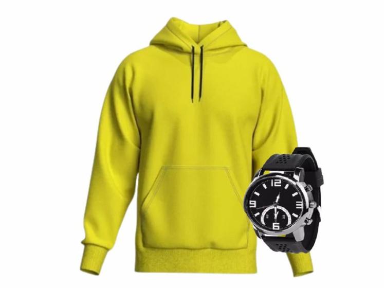 Imagem de Casaco Moletom Masculino e Feminino liso blusa de frio Canguru Com Capuz + relógio Ponteiro  RT11
