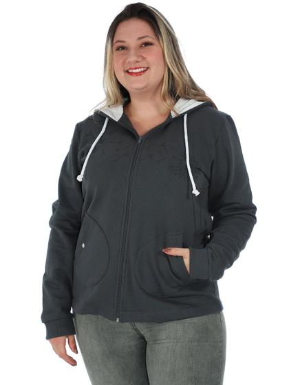 Imagem de Casaco Plus Size Feminino Moletom Com Capuz Estampado Chumbo