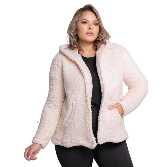 Imagem de Casaco Plus Size Feminino Pelinho Ted Peluciado Com Bolso