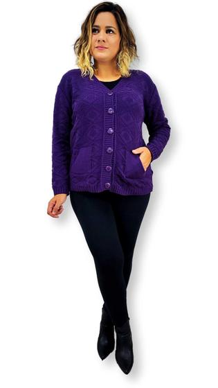 Imagem de Casaco Quentinho Plus Size Tricot Botão e Bolso Evangélico