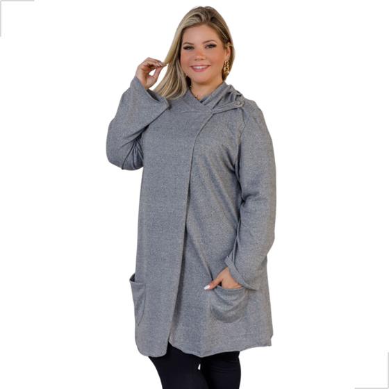 Imagem de Casaco Sobretudo Feminino Lanzinha Plus Size Transpassado C/ Capuz