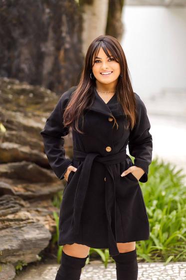 Casaco De Lã Batido Feminino Preto Casaco Longo Casaco LÃ£ Preto