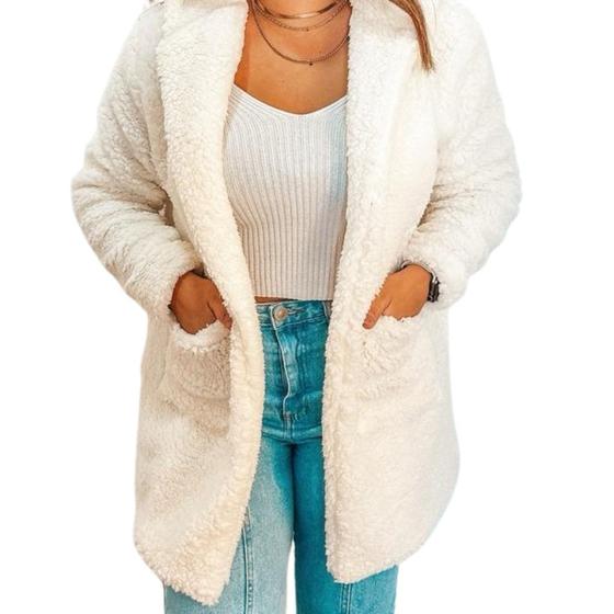 Imagem de Casaco Teddy Feminino Preto Branco Bege Blusa de Frio Feminina Pelinho Jaqueta Ted Moda Inverno Blogueira