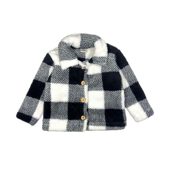 Imagem de Casaco Teddy Xadrez Infantil Peluciado Inverno Quentinho Sobretudo Jaqueta