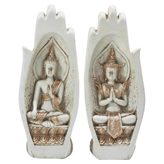 Imagem de Casal de Buda Hindu Mão Namastê Escultura Decorativa Resina