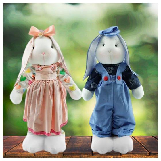 Imagem de Casal De Coelhos De Páscoa Decoração Enfeite Coelhinhos - 55cm