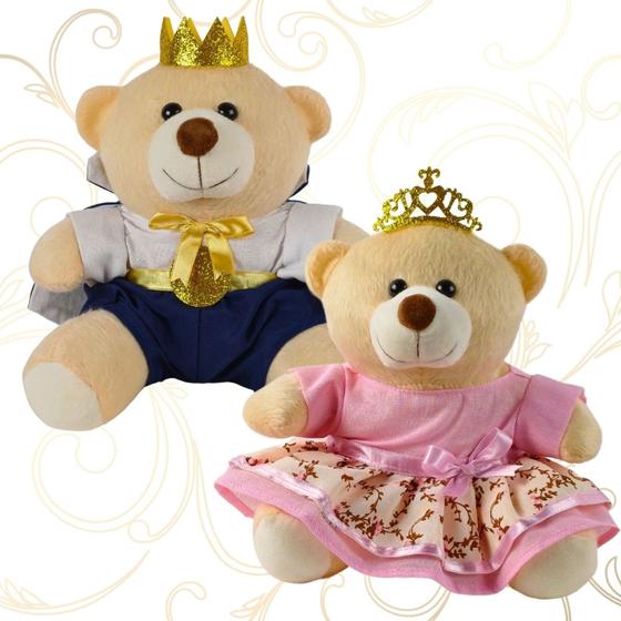 Imagem de Casal De Ursinho Pelúcia Príncipe Princesa Realeza Bebe Presente Brinquedo Almofada Nicho Atacado