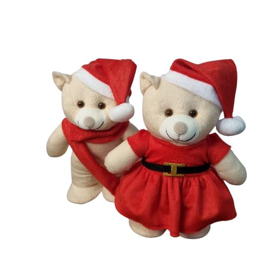 Imagem de Casal de urso pelúcia papai e mamãe noel decorativo presente natal 30cm
