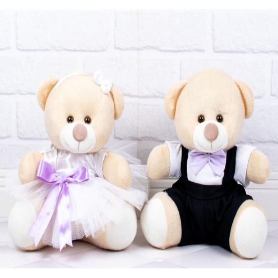 Imagem de CASAL DE URSO TEDDE 26cm - PAJEM PRETO DAMINHA BRANCA 2 PÇS.