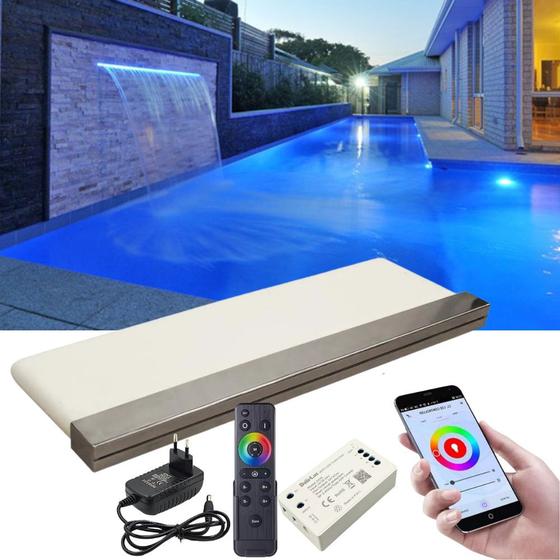 Imagem de Cascata 2 Metros para Piscinas com Iluminação Led RGB e Controlador WiFi