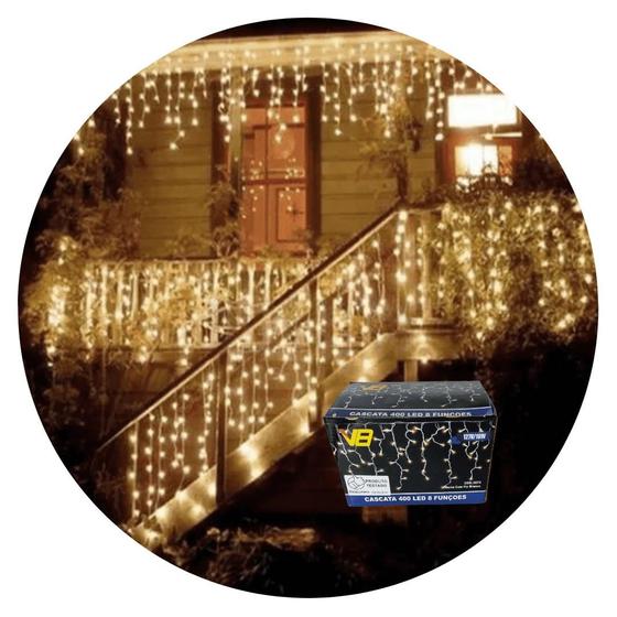 Imagem de Cascata 400 Leds 10M C/ 8 Funções Morno C/ Fio Branco