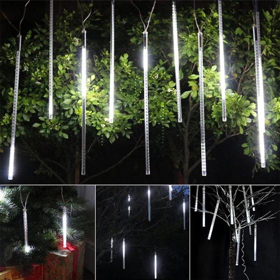 Imagem de Cascata Bastão Chuva Super Led 8 Tubos Bivolt 30cm Conectores Macho e Fêmea Uso Externo Branco Frio