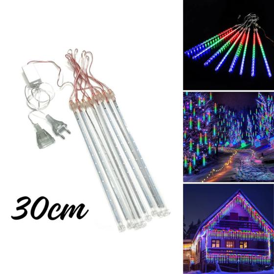 Cascata C/8 Tubos Queda Pisca Chuva Led Decoração Natal 30cm - TOP NATAL Imagem de Cascata C/8 Tubos Queda Pisca Chuva Led Decoração Natal 30cm