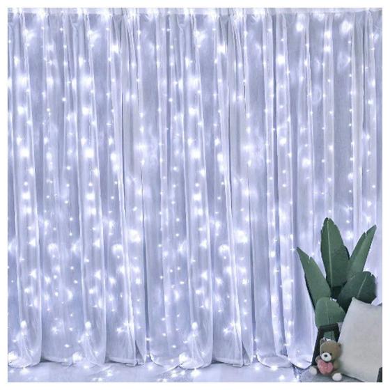 Imagem de Cascata Cortina De Natal 780 LED Luz Branca 8 Funções 5x3m 220V