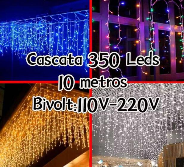 Imagem de Cascata De Natal 350 LEDS Bivolt 8 Funções 10metros Uso Externo Conectores Macho e Fêmea Pisca