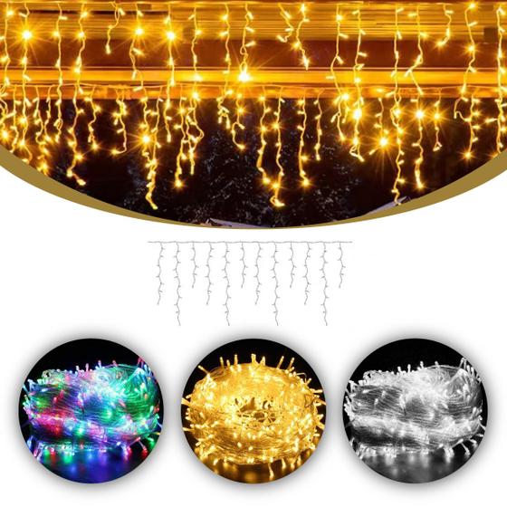 Imagem de Cascata Led Enfeite Natal 400 Leds 9,5 Metros Branco Quente