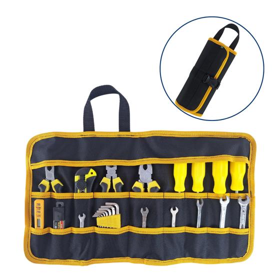 Imagem de Case Estojo Para Ferramentas Trinchas Pincel Eletricista Dobravel Nylon Reforçado 18 Bolsos