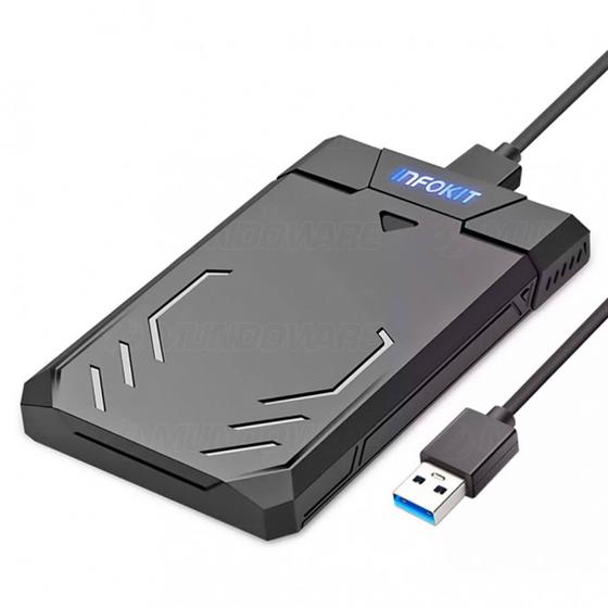 Case Externo USB 3.0 Fast 5Gbps apoio UASP p/ HD SSD SATA II 2.5" 3TB LED Colorido Infokit Ecase-340 Menor preço em Case Externo USB 3.0 Fast 5Gbps apoio UASP p/ HD SSD SATA II 2.5" 3TB LED Colorido Infokit Ecase-340