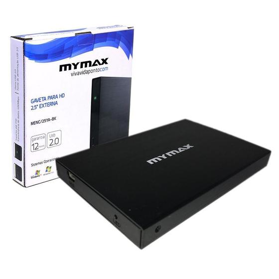 Imagem de Case Gaveta Externa Para Hd Sata De Notebook 2.5 Usb 2.0 Mymax - Menc/u25ya-bk