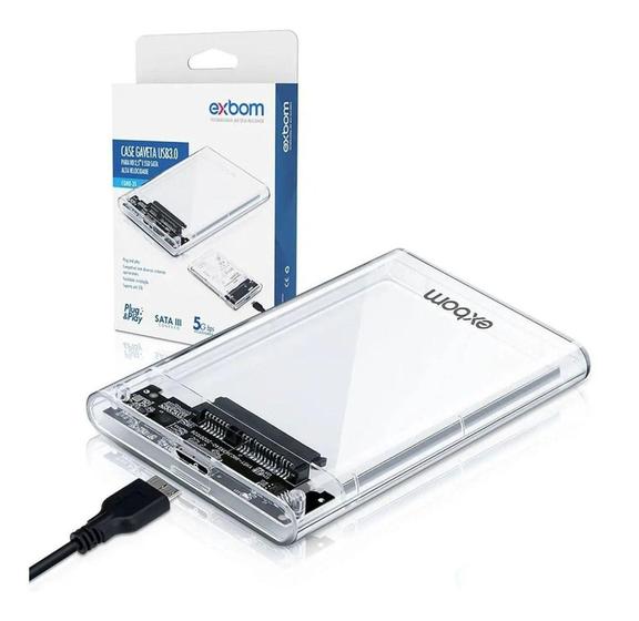 Imagem de Case Para Hd Externo Transparente Notebook Sata 2.5 Usb 3.0 - Exbom