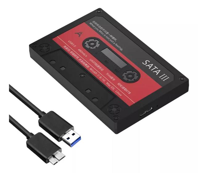 Imagem de Case preto resistente pra hd ssd externo fita k7 sata 3 usb