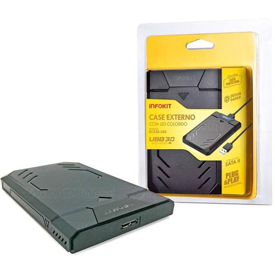 Case USB 3.0 para HD Externo Fast 5Gbps Gaveta para SSD HDD SATA II 2.5 Suporta até 3TB c/ LED Colorido + Capa Protetora Menor preço em Case USB 3.0 para HD Externo Fast 5Gbps Gaveta para SSD HDD SATA II 2.5 Suporta até 3TB c/ LED Colorido + Capa Protetora